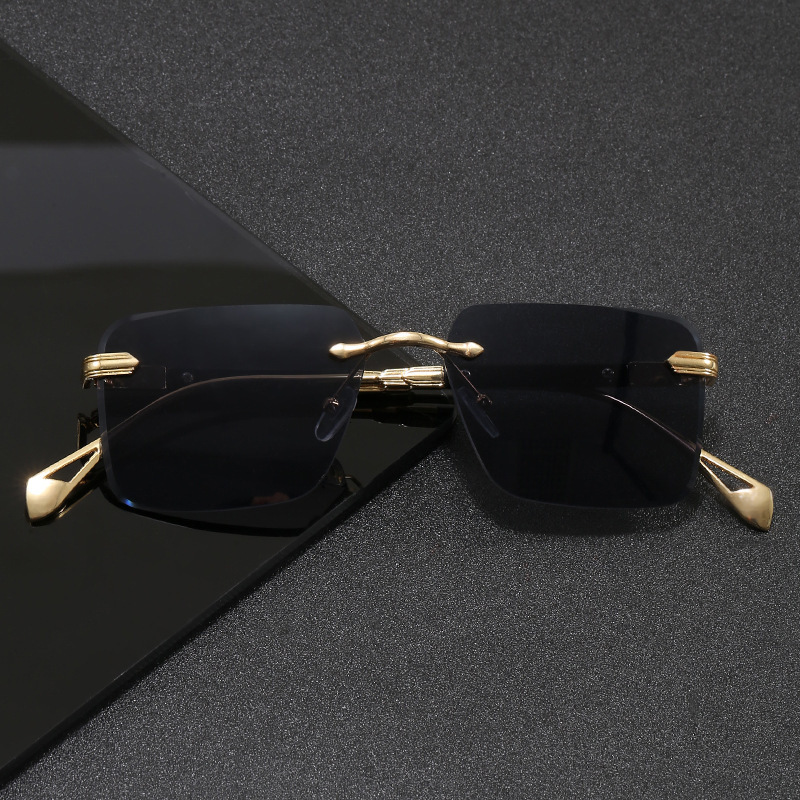 New Square Frameless Metal For Men Women, UV Protection, Fashionable Trendy European And American Style Sunglasses