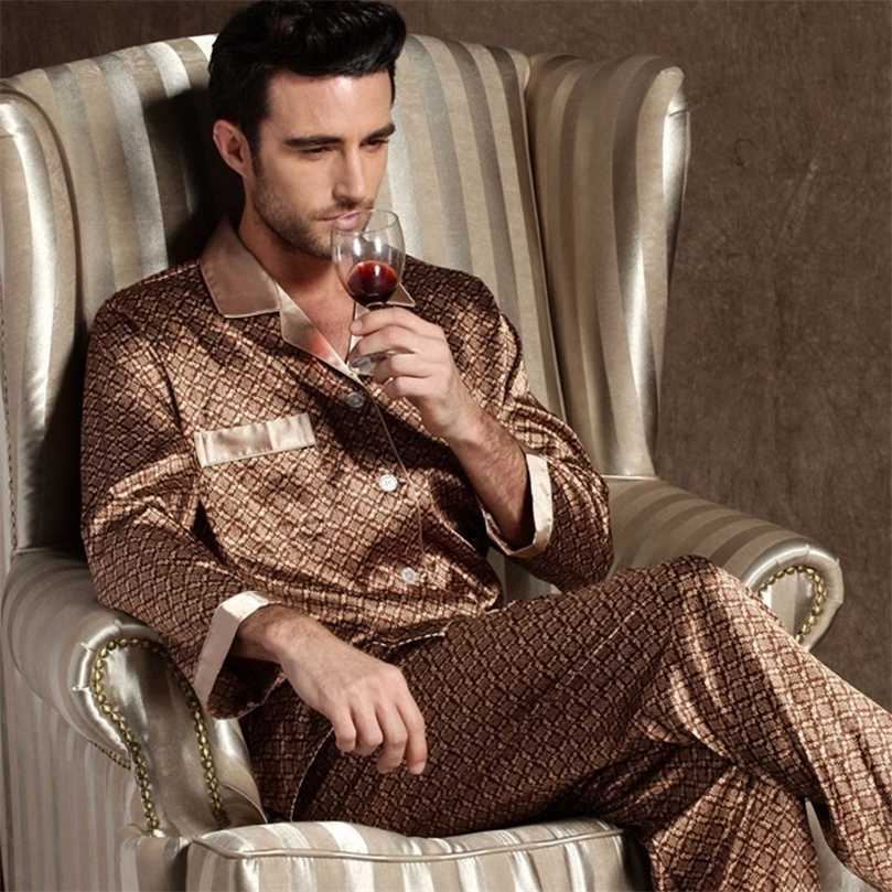 Quty High Pajamas Set Men Spring Autumn Thin Polyester Ice Silk Longslved Slpwear Plus Size Summer Home Clothes Male250904 S260924JD5J