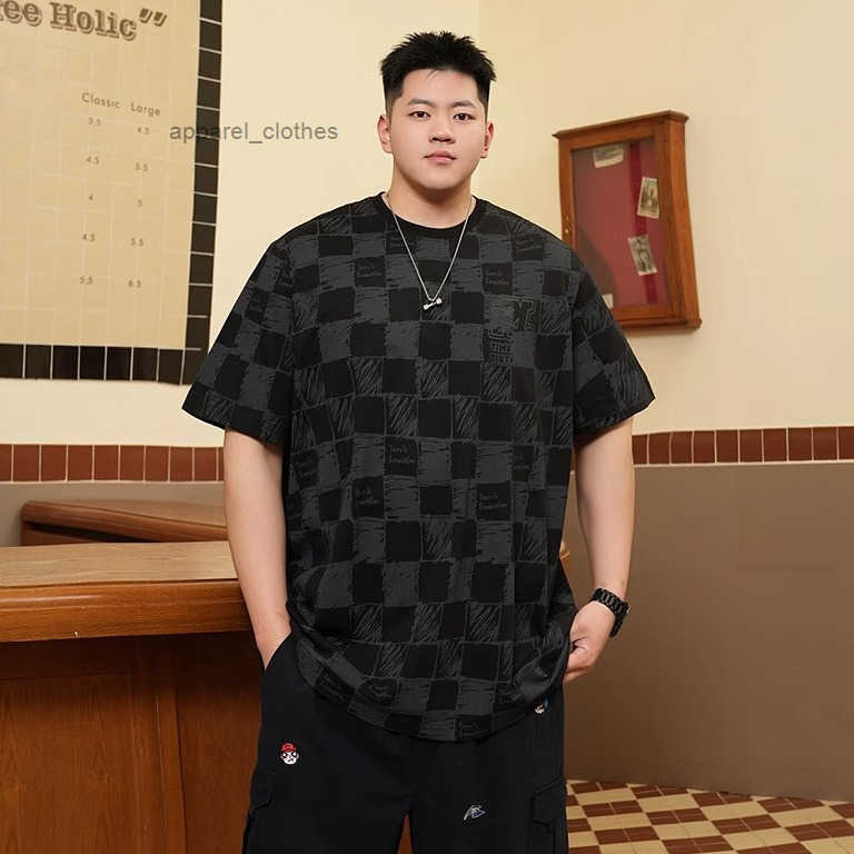 Luxury Brand Designer Clothes 150Kg Plus-Size Mens Summer Checkered Short-Sleeve T-Shirt Trendy Brand Loose Fit Extra-Large Casual Shirt For Big And