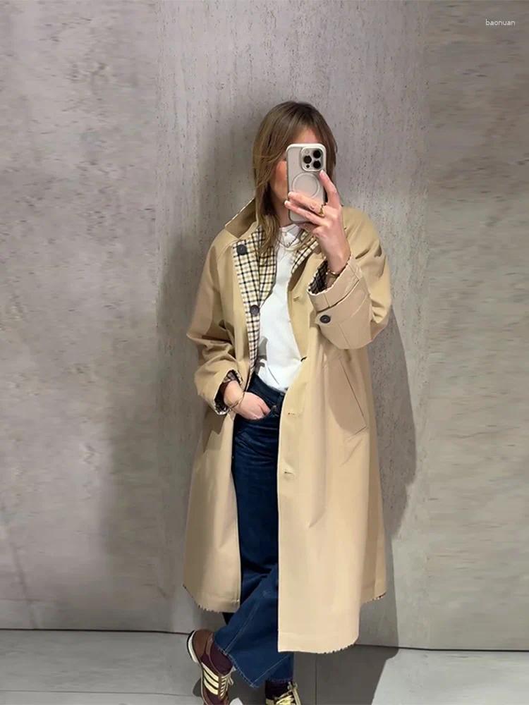 Women's Trench Coats Double Side Female Windbreaker Plaid Single Breasted Lapel Pockets Long Sleeve Women Coat Chic Office Spring Jacket 41