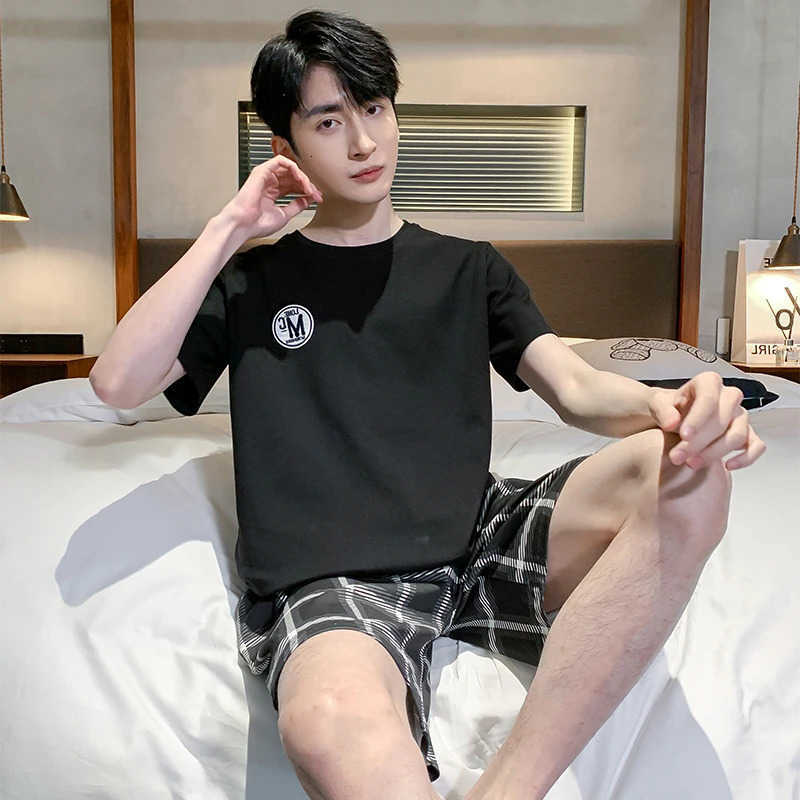 Pigiama da uomo estivo Set Pantaloncini da casa a righe a righe a cartone animato a maniche corte Ammaccature casuali Slpwear Abbigliamento per la c