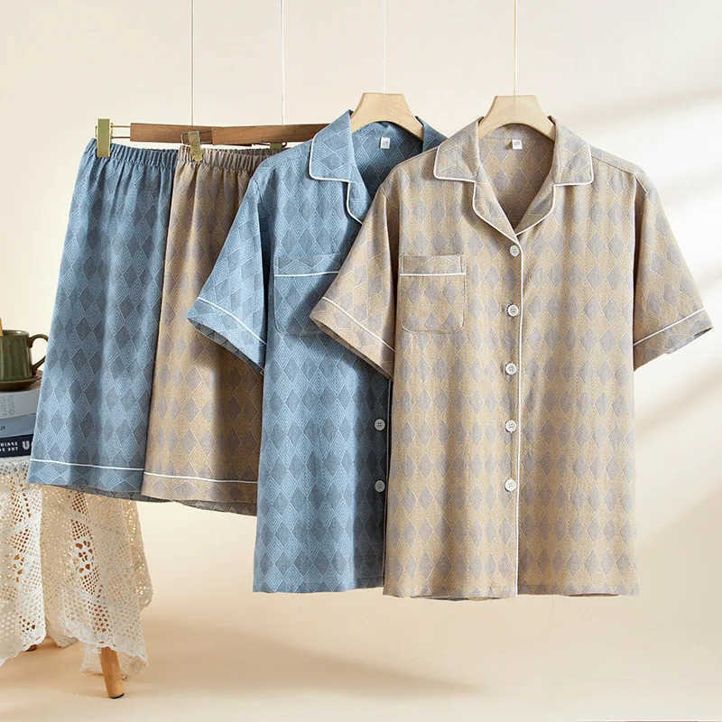 Summer 2026 Mens Pajama Set 100 Cotton Cardigan Short Slve Shorts Two Piece Loose Casual Wide Home Clothes 260525 S260924GV6Y