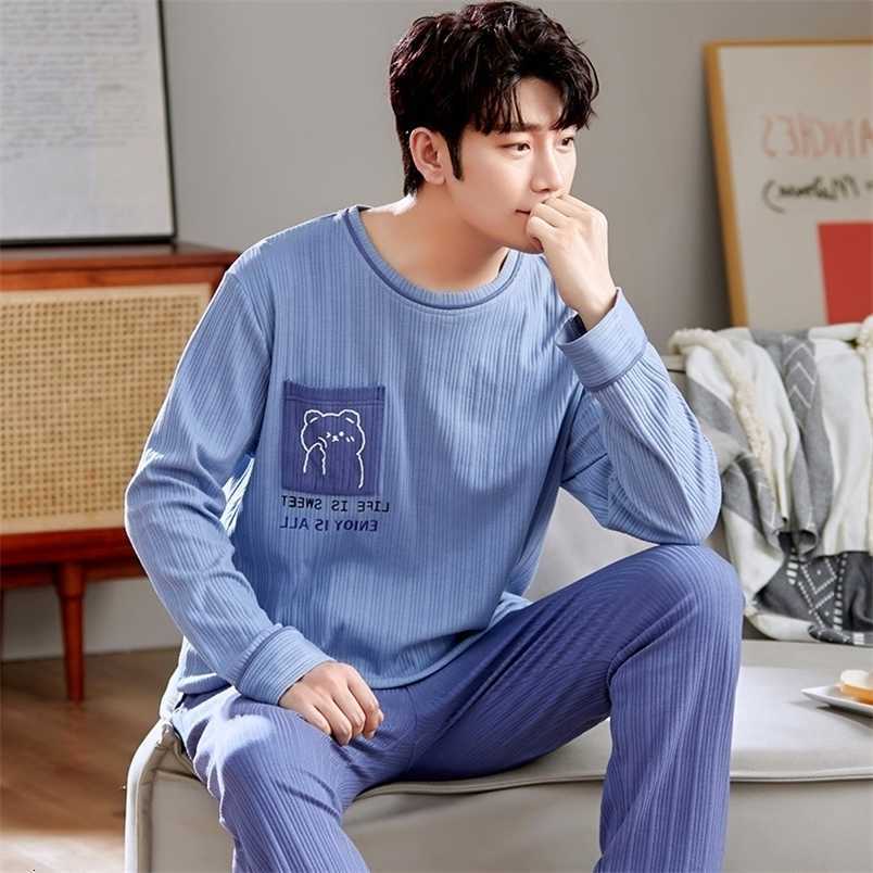 Pigiama in cotone 100 Set da uomo Pigiama lungo a maniche lunghe per uomo Taglia S-XXXL Pigiama in puro cotone Camicia da notte Slpwear Uomo Pigiama