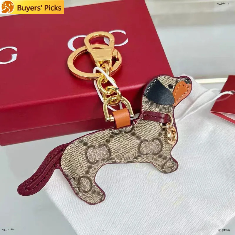 Designer classique en cuir Animal teckel breloque pour sac voiture porte-clés mignon dessin animé pendentif petit cadeau pour les femmes