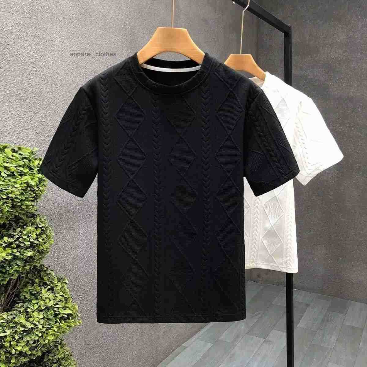 Luxury Designer 2026 New Mens Argyle Jacquard T-shirt Summer Casual Outdoor Fashion Breathable All-match High-end Tops