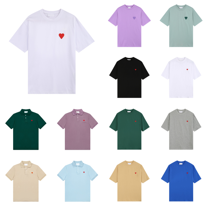 Luxury Hip-Hop Men's Heart Embroidered T-Shirt Street Casual Loose Round Neck Tees Couple's Outdoor Sports Fashion Tops