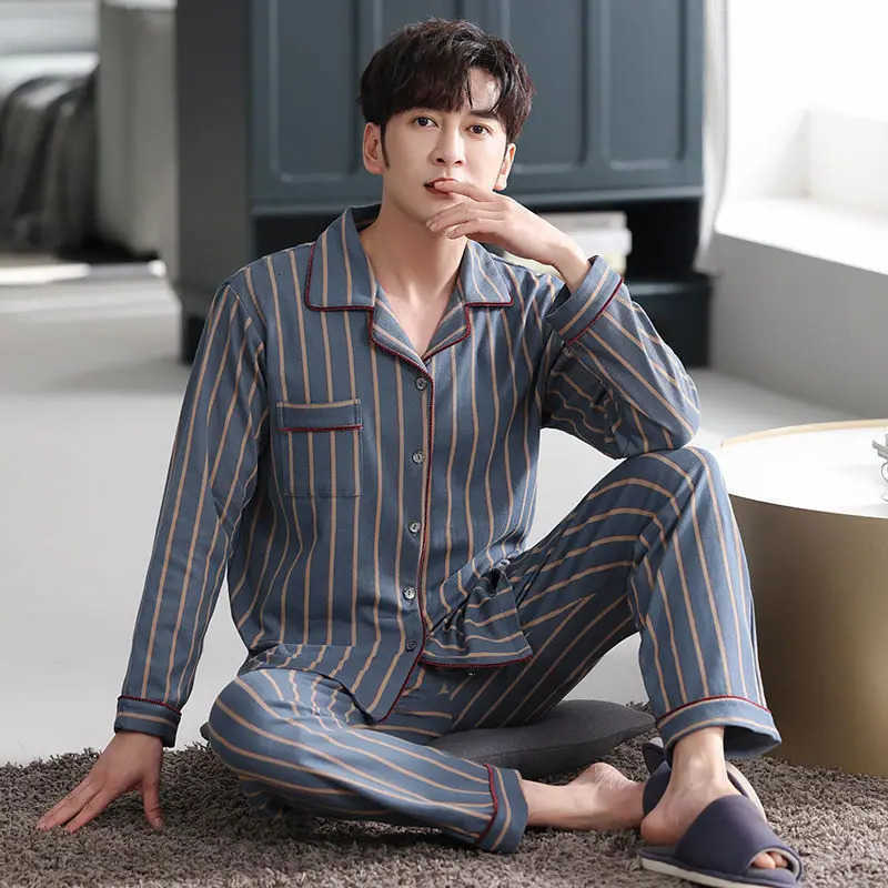 Mens Spring Fall and Winter Long-Slved Long Pants Middle-Aged Thin Section Pajamas Slpwear Homewear Suit Loungewear260108 S260924UTHO