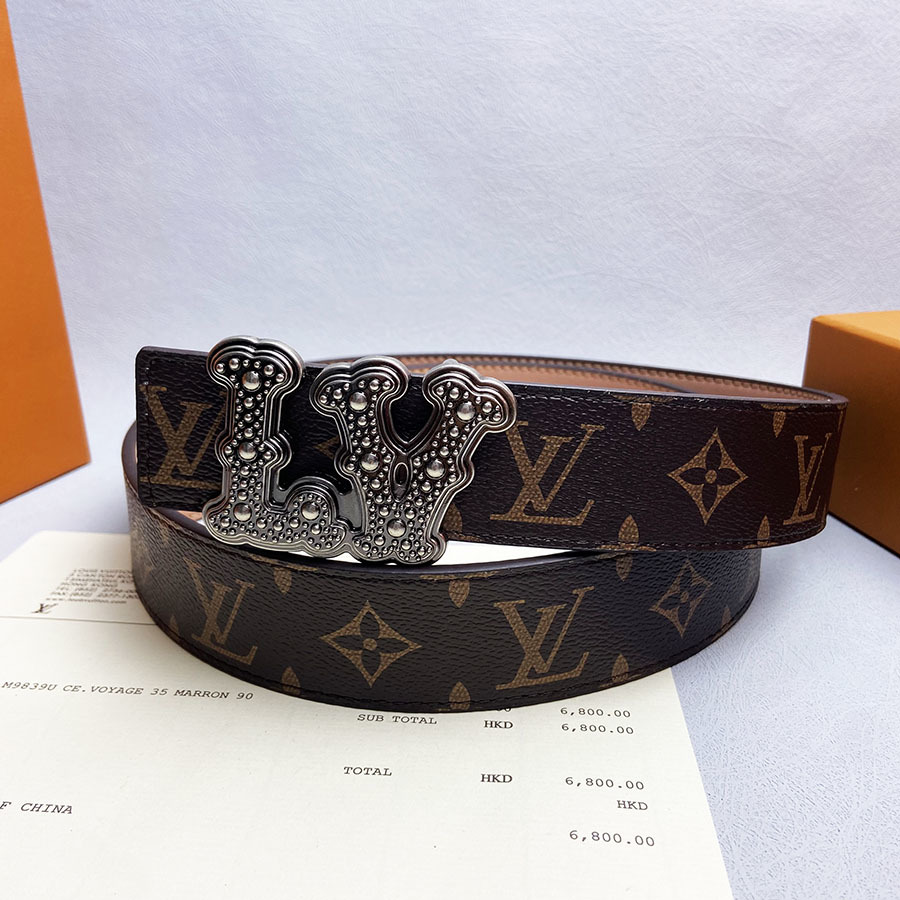 Mens Designer Belt Luxury Belts For Men Fashion Belt Classic Man Brown Flower Printed Plaid Belt High Quality Design Belt Leather Material Length 10