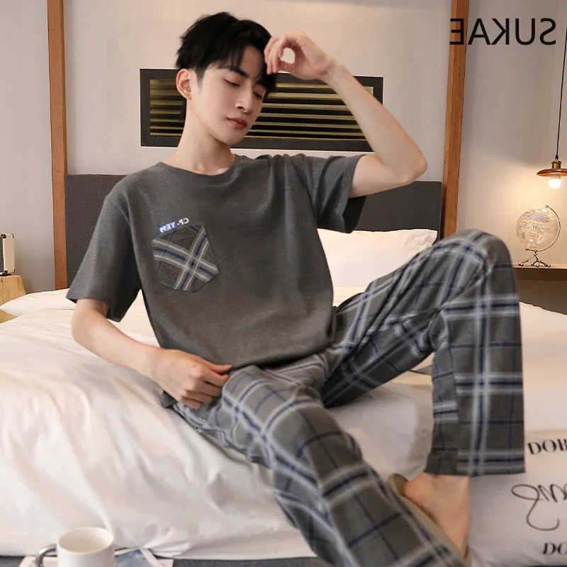 Boys SUKAE Lougewear Plus Size L5XL Summer Cotton Slpwear for Man Men Pj Short Sllves Full Pants Mens Pajamas Set 260327 S260924H8J6