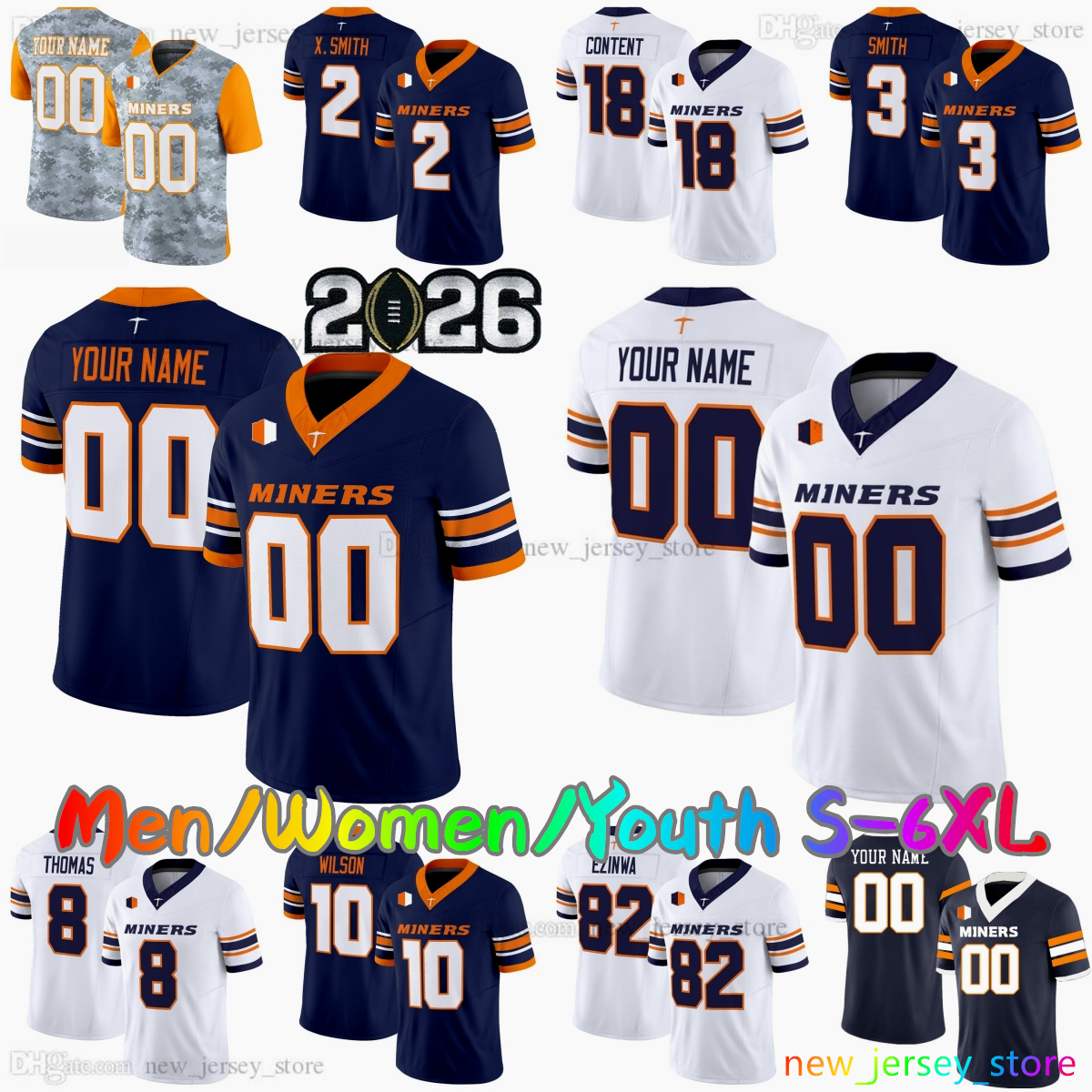 8 Kam Thomas UTEP Miners College Football Jersey 2 Xavier Smith 19 Sterling Miles 12 Raymond Moore III 3 Shakaun Bowser 5 TJ Tillman 48 Cade Hechter