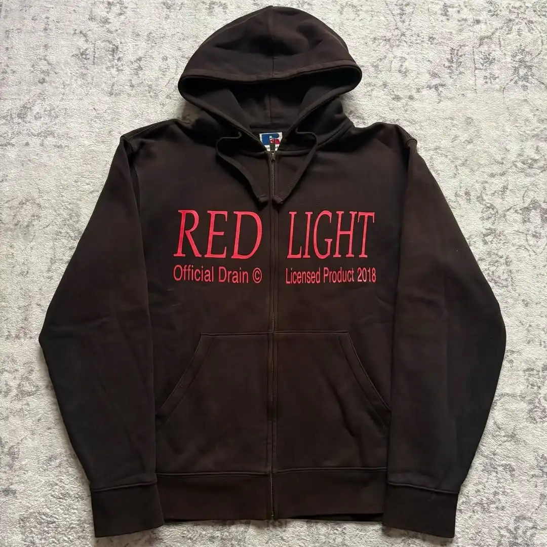 Red Light Zip-Up Oversized Hoodie Grunge Streetwear Gothic Sweatshirt Hoodies Women Tops Men Clothing Goth Harajuku Y2k Clothes 260727BJ