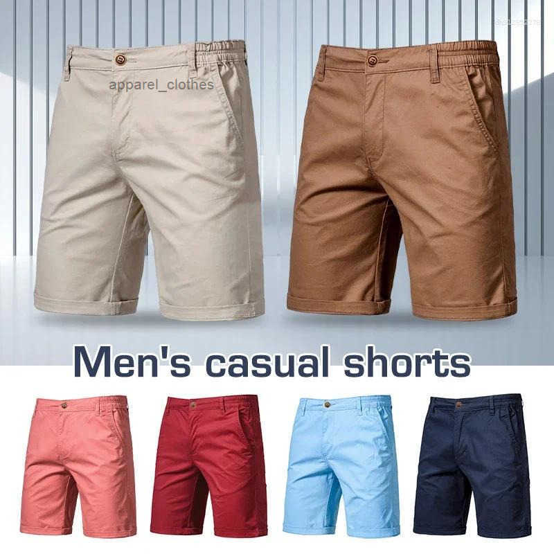 Mens Shorts Men Summer Cotton Elastic Waist Casual Classic Fit Business Half Pants Stretch Khaki Chino Streetwear Beach
