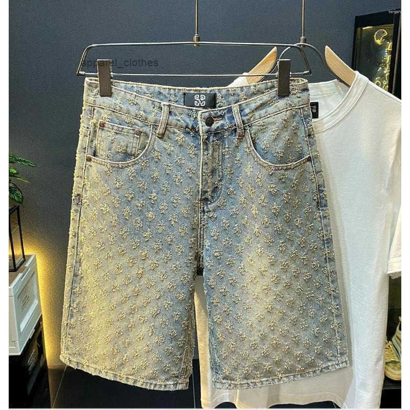 Mens Shorts Summer High Street Denim Casual Jeans Loose Mid Waist Fashion Vintage Knee Lenght Short Pants Men
