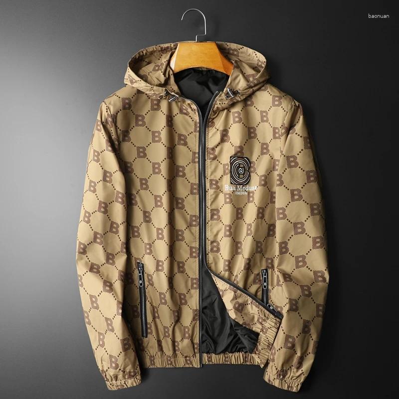 Men's Jackets Minglu Spring Autumn Hooded High Quality Letter Allover Printed Long Sleeve Sport Casual Male Coats Plus Size 5XL 83
