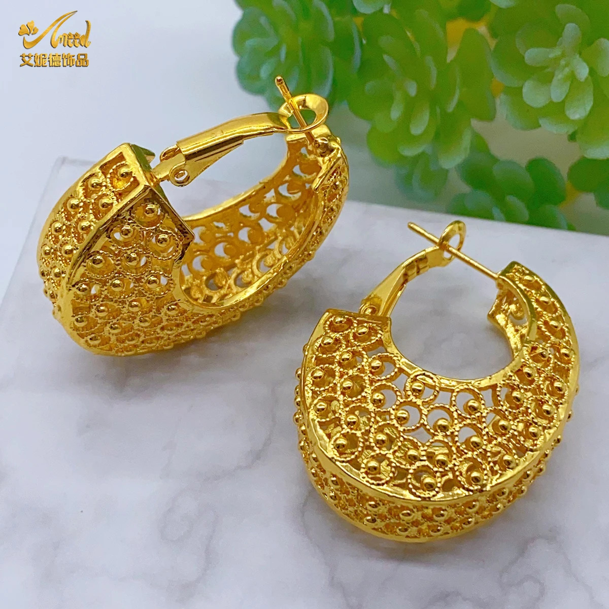 Ethiopia 24K Gold Plated Copper Hoop Earrings for Women Simple Circle Ear Rings Accessories Party Gifts Wedding Jewelry 260728