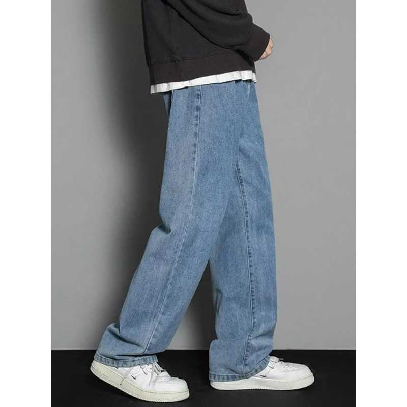 Coreano 2026 nuovi jeans lunghi casual da uomo pantaloni classici da uomo in denim dritto a gamba larga tinta unita azzurro nero 3XL Cargo JeanT2607