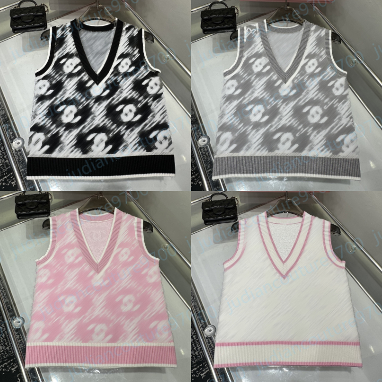 Sweater Tank CC Top Soft V Neck All Over Brand logo Contrast Trim Sweater women designer clothes Streetwear Layer Outfits Preppy Style Fashion Knitt