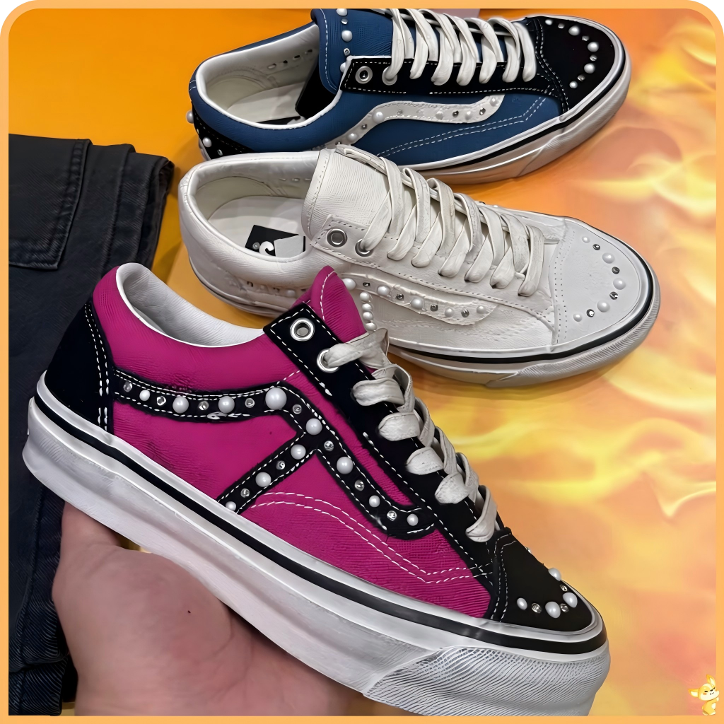 With box Skool 36 Pearlized Designer Luxury Pearlized Van Shoes New Sneakers MenWomen Classic Comfortable Retro Low-Top VersatileTrendy Sneakers