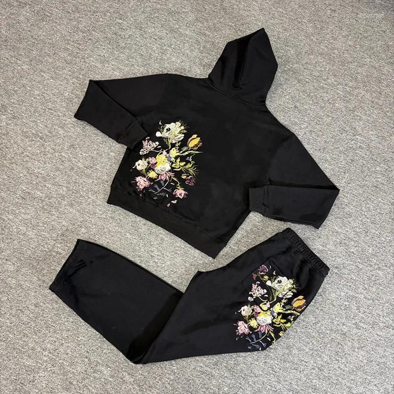 Men's Hoodies 2026 DERSCHUTZE Floral Embroidered Hoodie High Street Trendy Brand Loose Casual Top