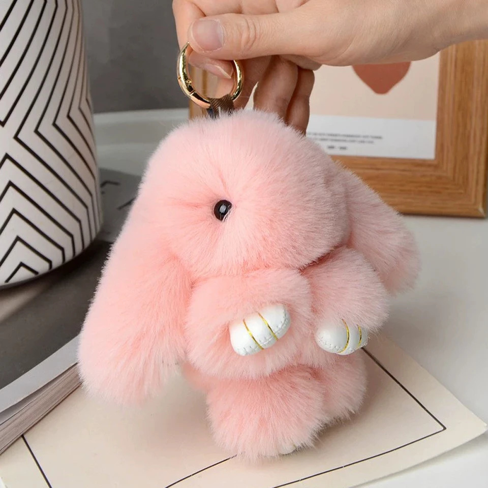 Porte-clés en fourrure de lapin pour femmes, 15cm, pendentif de voiture, bijoux de décoration, accessoire à la mode pour sacs et cadeaux, 260730