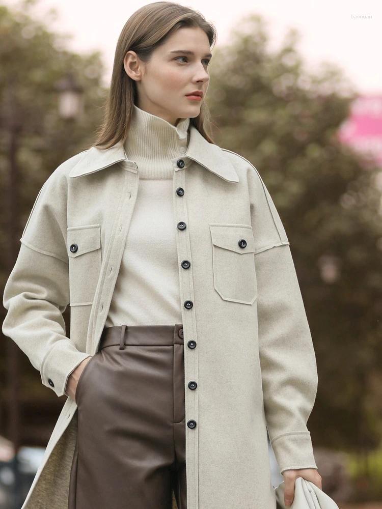 Women's Wool Woolen Coats For Woman 2026 Winter BF Style Loose Pocket Long Sleeve Top Warm Versatile Jacket Coat 12424101 f2