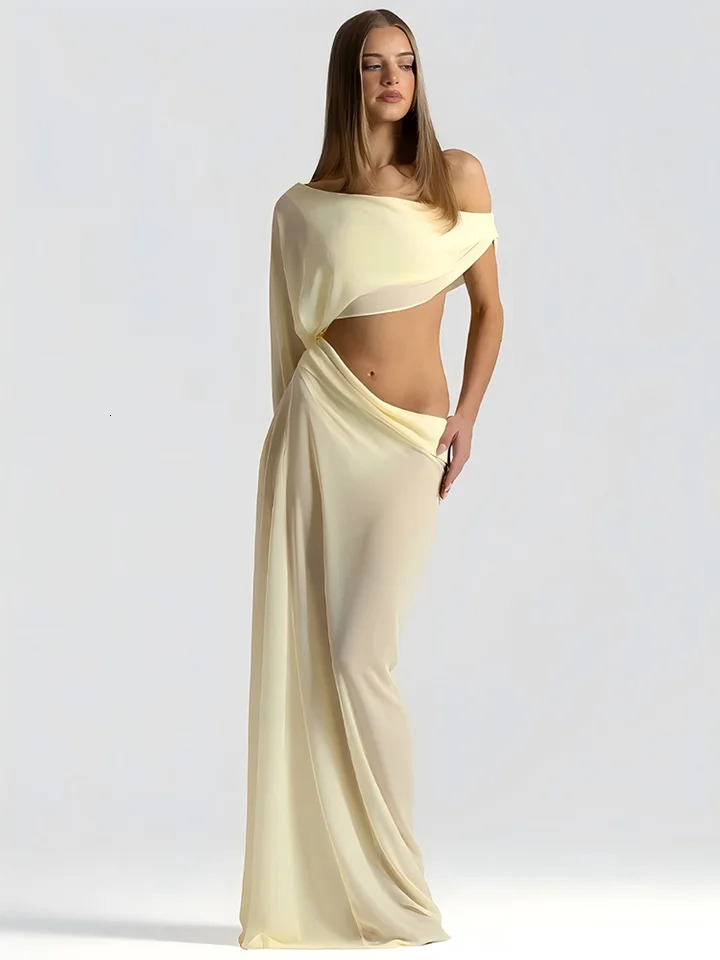 Mozision Off Shoulder Cutout Sexy Maxi Dress Women Elegant Draped Slinky Ruched Bodycon Cocktail Evening Party Dresses Gown 260729
