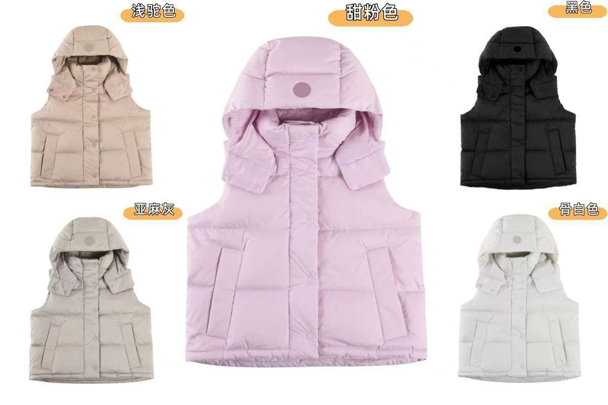 Lu's women's down vest with four pockets, short style, puff collar, slim-fitting, suitable for petite individuals, down and goose down jac