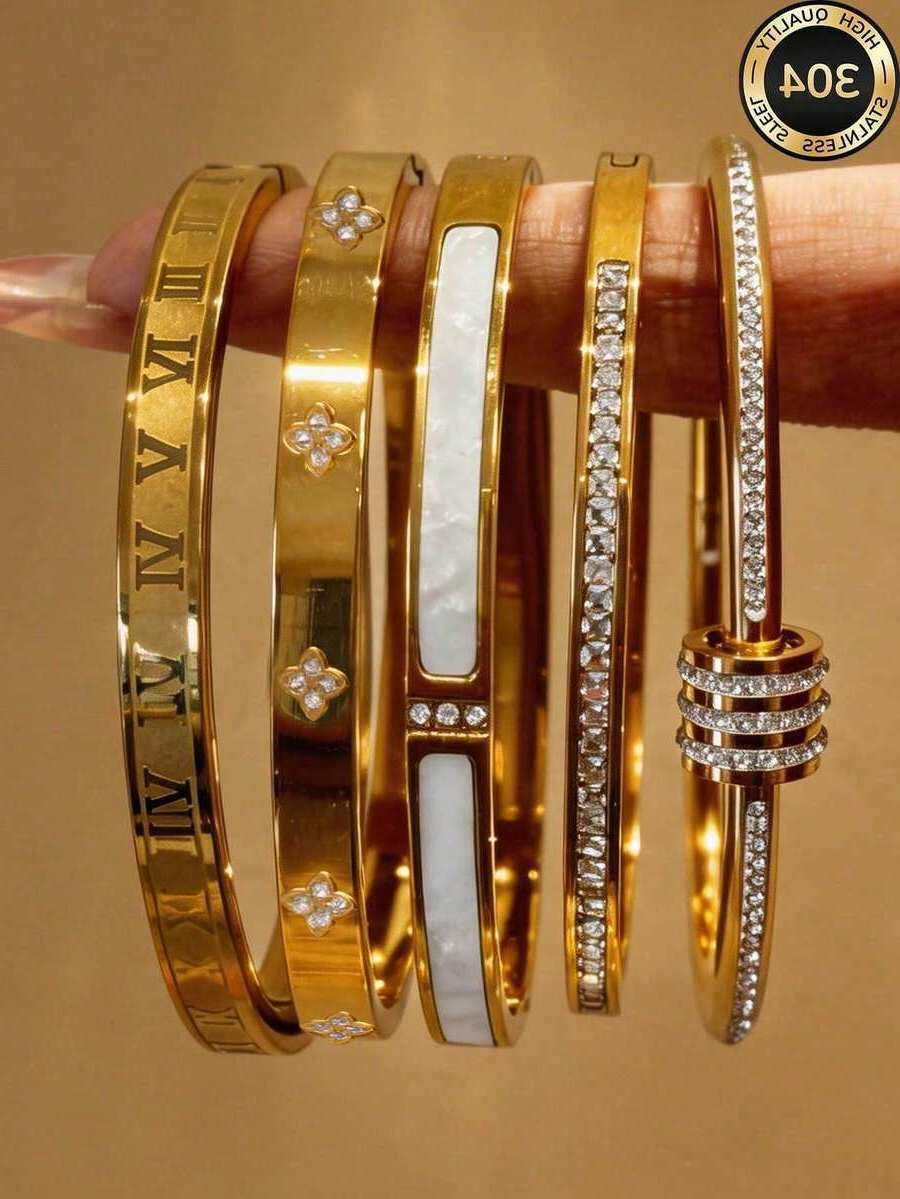 ZCNC 5pcsSet Personalized MultiColor Stainless Steel Bracelet Set Unique Design Fashionable MultiElement Design Exquisite Ideal Gift NonFading Jewe