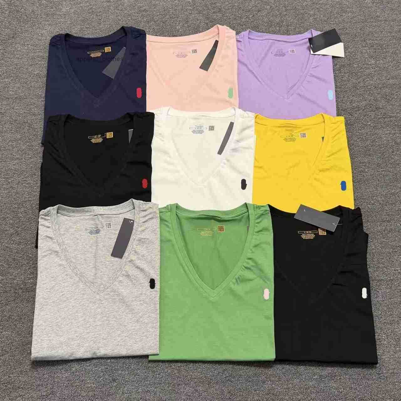 Womens Designer V-neck Pony Tees Fashion Solid Color Short Sleeve Cotton T-shirt Casual Slim Fit Versatile Soft Tops Summer