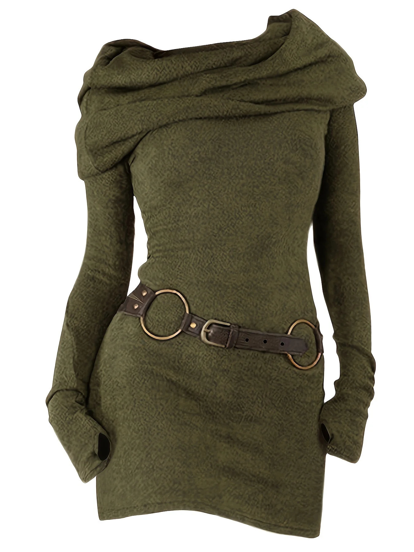 European and American Fashion Womens Temperament Commuter Pile Collar Solid Color Knitted Dress 260728BJ