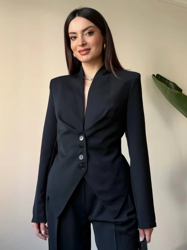 Women Elegant Pleated Waist Cinched Jacket Lady Casual V Neck Single Breasted Lace Up Blazer Coat 2026 Slim Commute Outerwears 260728BJ