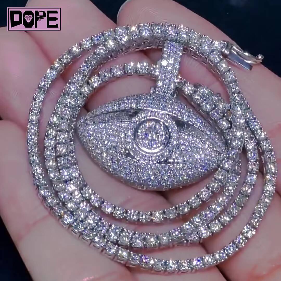 Hiphop Custom Moissanite Pendant Iced Out Jewelry 3D Eye Symbol Charm 925 Silver Moissanite Pendant Men