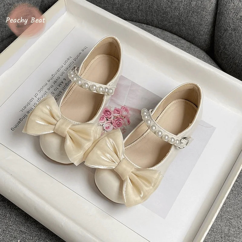 Fashion Baby Girl Princess Leather Shoes Toddler Child Teen Bow Pearl Soft Bottom Spring Autumn Summer 260730BJ