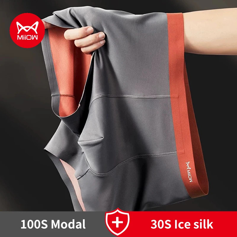 MiiOW 3Pcs 100S Modal Men Boxers Underwear Silky Ice Silk Mens Panties Boxershorts 5A Antibacterial Breathable Man Underpants 260730BJ