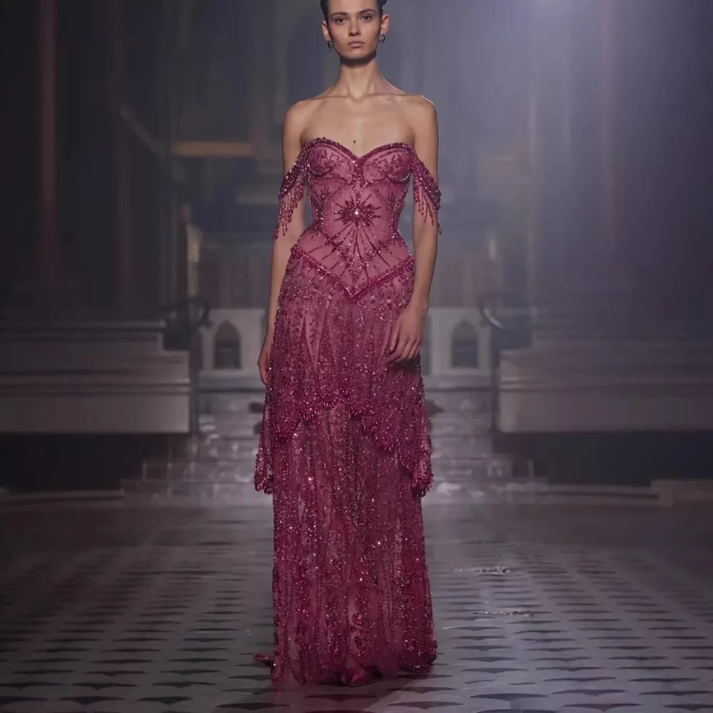 SERENE HILL Libano Moda Fucsia Arabo In rilievo Una linea Abito da sera Occasione formale Vestito da festa GLA73594 Personalizzato 260729