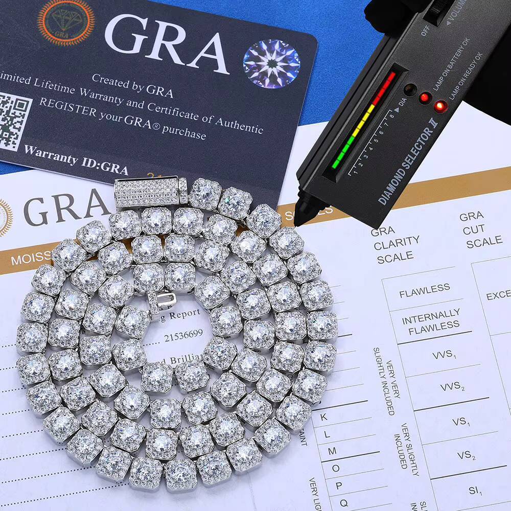 Hip Hop 7mm Moissanite Ice Candy Beaded Necklace Cross-border Best Seller S925 Sterling Silver Mens Rhodium/Gold Plated