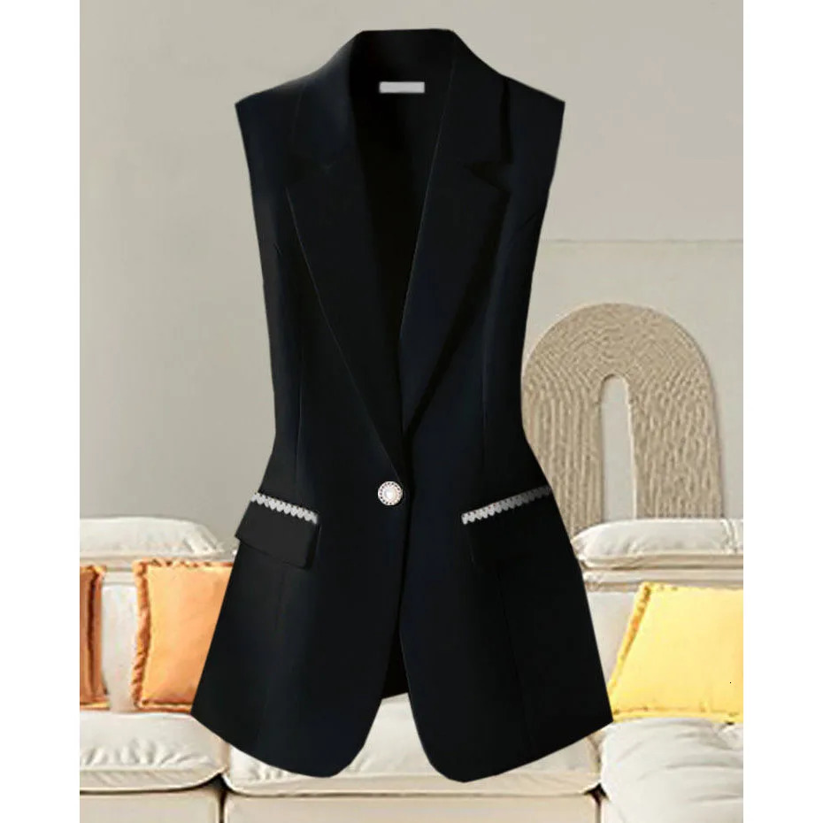 Womens Sleeveless Blazer Vest 2026 Notch Lapel Single Breasted Chic Lady Vest Top Slim Office Casual Waistcoat Streetwear 260728