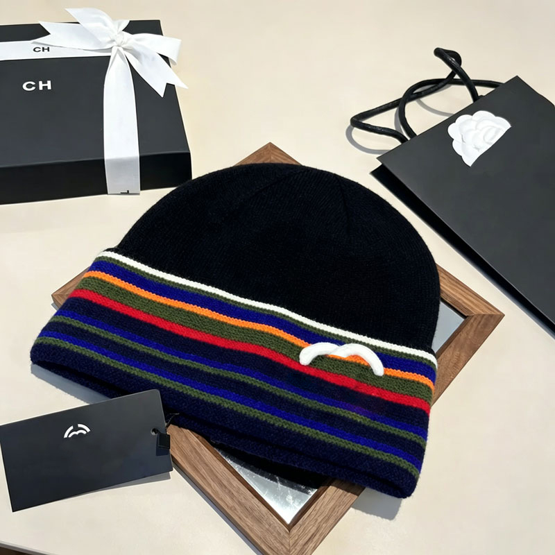designer beanie for women new colorful striped design unisex autumn winter wool hat classic stylish versatile warm suitable for outdoor skiing origi