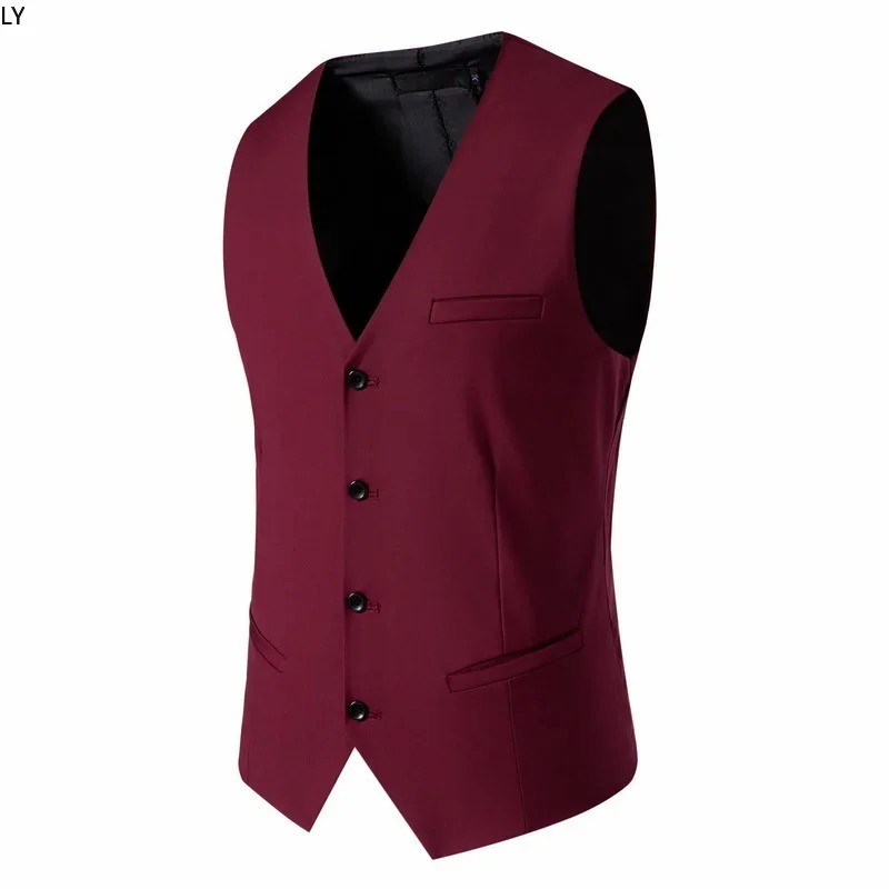 Mens Smart Casual Sleeveless Vest Single Breasted Solid Color Business Wedding Formal Suit Vests Spring Summer Autumn 260729