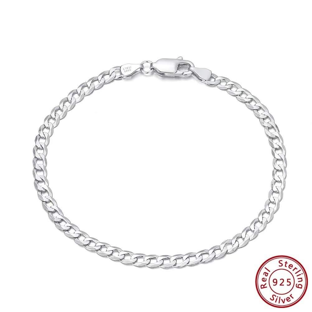 Choucong Real 100% 925 Sterling Silver Curb Chain Bracelets Classic Thin Cuban Link Bracelet Minimalist Stackable Jewelry Gift For Men Women Daily W