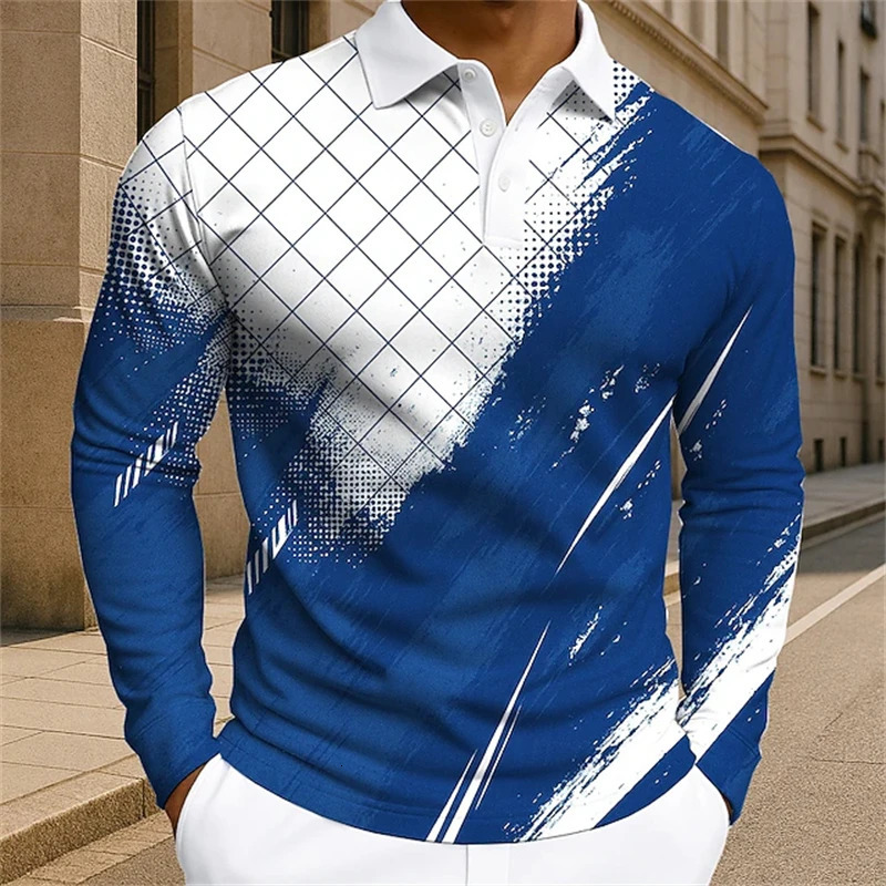 Mens Plaid Coloful Shirts Golf Long Sleeved Casual Fashion Classic Lapel Neck Shirt Trendy Men Polo 260729