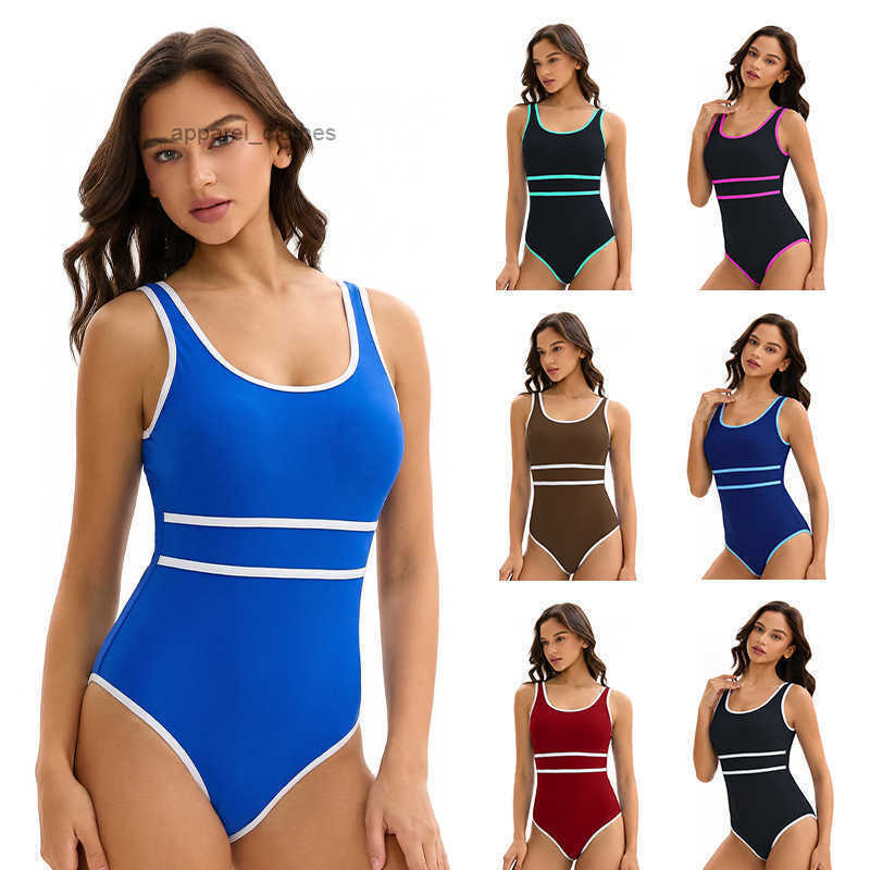 New color-blocked sporty triangle one-piece swimsuit for women sexy sleeveless fashion beach swimwear L260728IUDB