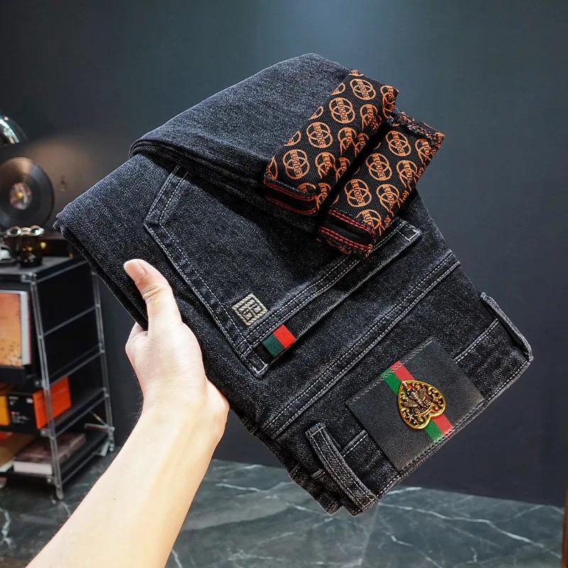 2026 Designer Jeans Luxury Men's Slim Fit Straight Leg Elastic Pants Jeans Classic Simple Cotton Business Pants New Outdoor Sports And Leisure