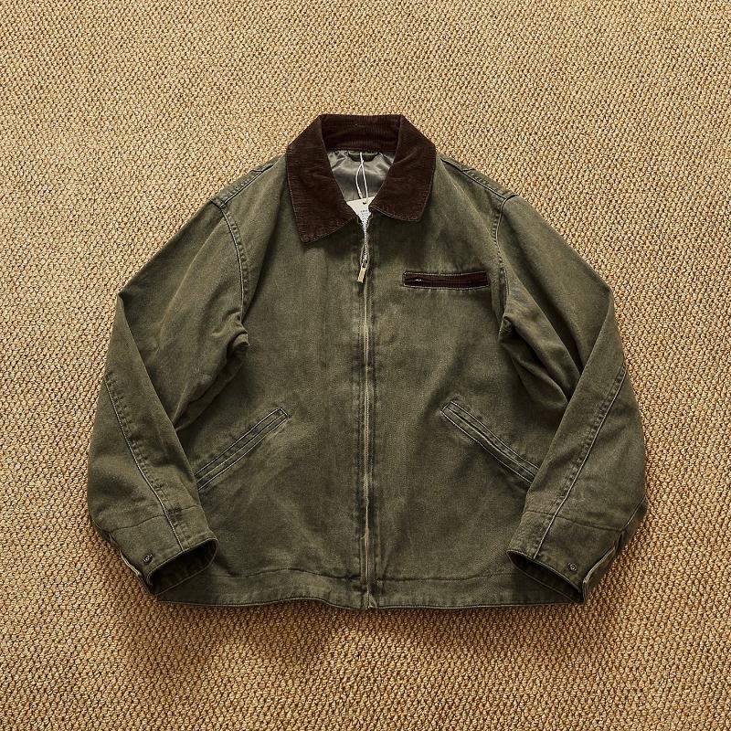 Men's Jackets Twill Amekaji Workwear Jacket For Men American Vintage Casual Distressed Washed Denim Oversized Turn Down Collar 4XL 93