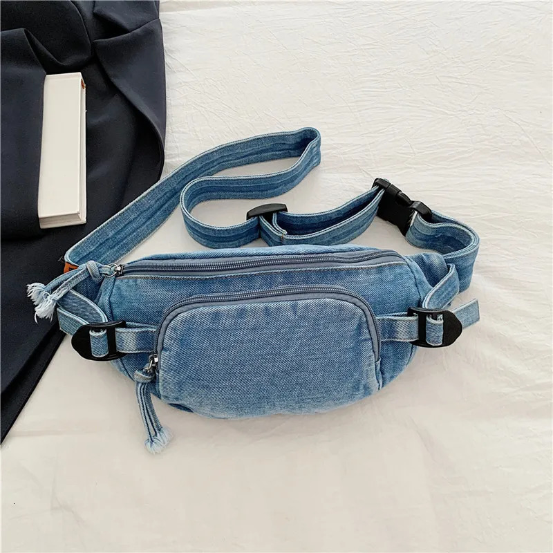 Denim Zipper Waist Packs Selling Nylon Solid Color Neutral Style Casual Chest Bag Soft Versatile Simple Crossbody Bag 260729