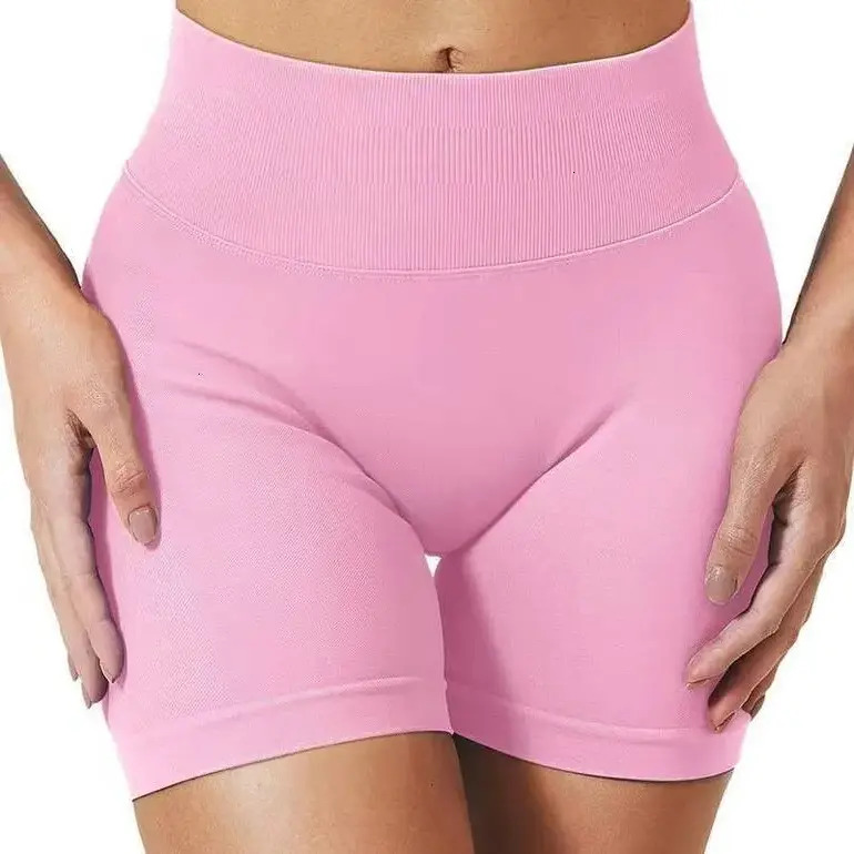 Women Solid Color High Waist Tummy Control Yoga Shorts Nylon Spandex Lightweight Stretch Fitness Running Workout Bottoms