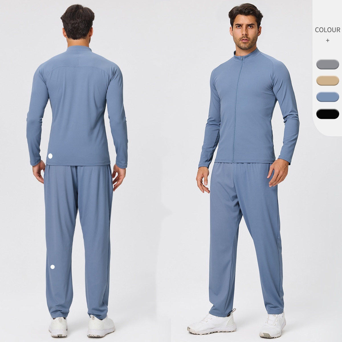 UU-L6318 Highly Elastic Mens Sports Jacket with Moisture-Wicking Fabric Breathable Thick Sports Pants Casual Fitness Jogging Trousers Gym Set