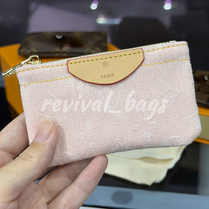 light pink card holder women designer denim purse blue zipper coin key chains wallets for woman luxury cardholder keychain pouch