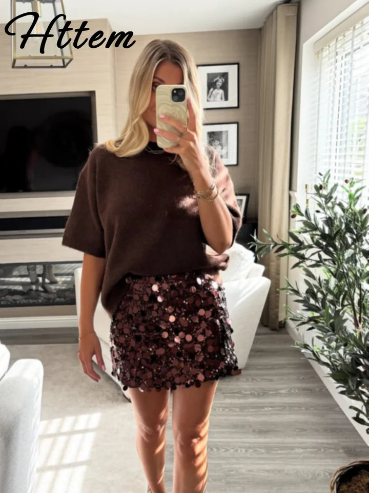Sexy Paillette Mini Womens Skirt Fashion High Waist A-line Party Club Female Skirts Winter Streetwear Lady Clothes 260729