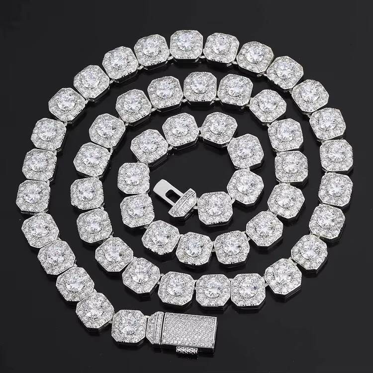 Fancy Large Tennis 10mm Chain with GRA Moissanite 925 Sterling Silver 14K Gold Plated Hip Hop Jewelry Link Chain